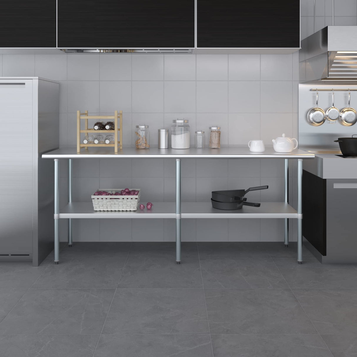 AmGood 24 in. x 84 in. Stainless Steel Work Table | Metal Kitchen Food Prep Table | NSF