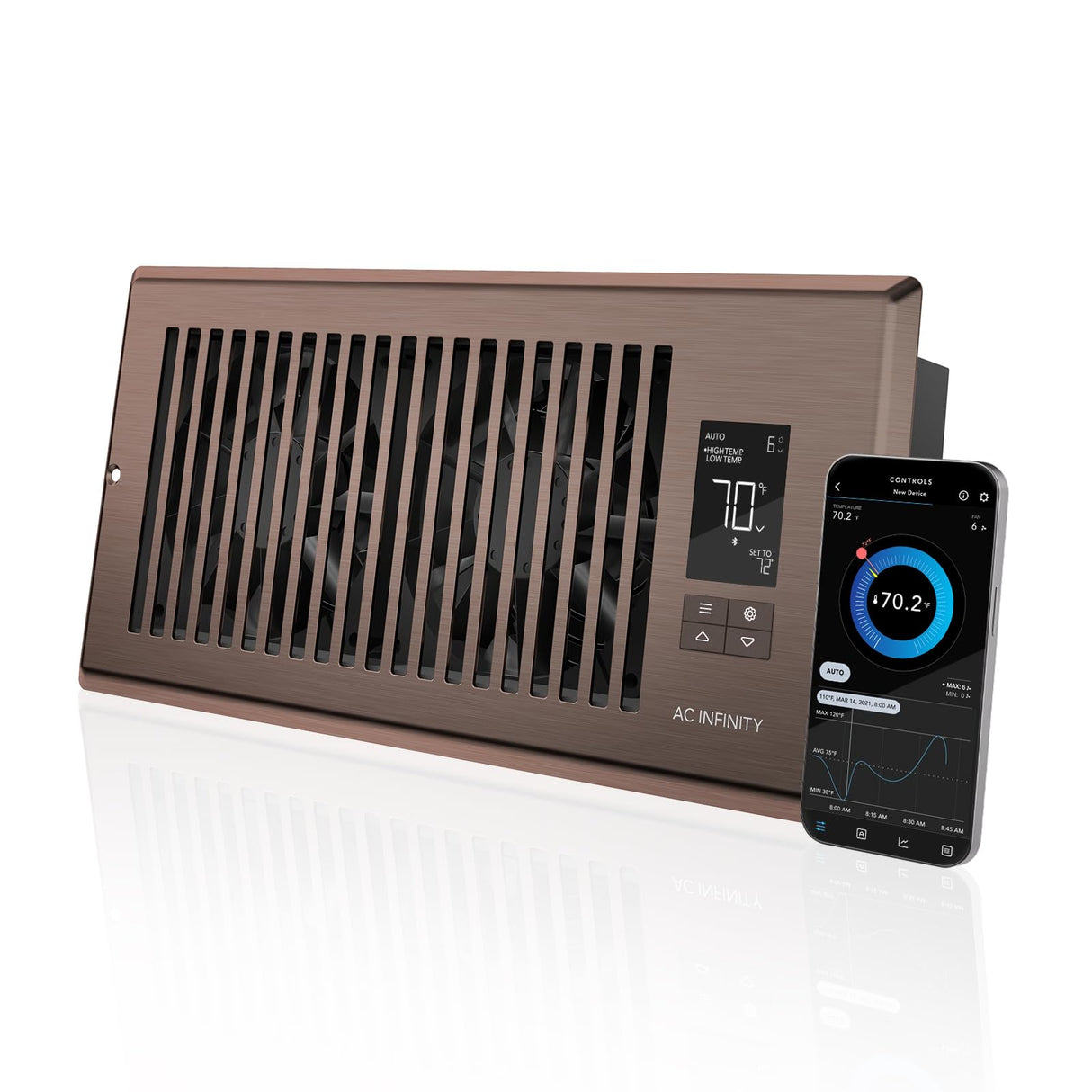 AC Infinity AIRTAP T4 Bronze, Register Booster Fan for 4” x 10” Vents, Thermostat Control Improves Heating & Cooling, Quiet 10-Speed Remote Control & Bluetooth App. ONLY FITS 4” x 10” Duct Openings