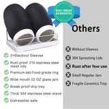 Complete Sprouting Jar Kit| 2 Wide Mouth Mason Jars, 316 Screen Sprout Lids, Blackout Sleeves, Tray, Stand| Sprouter Set for Growing Broccoli, Alfalfa and More-Seeds not Included