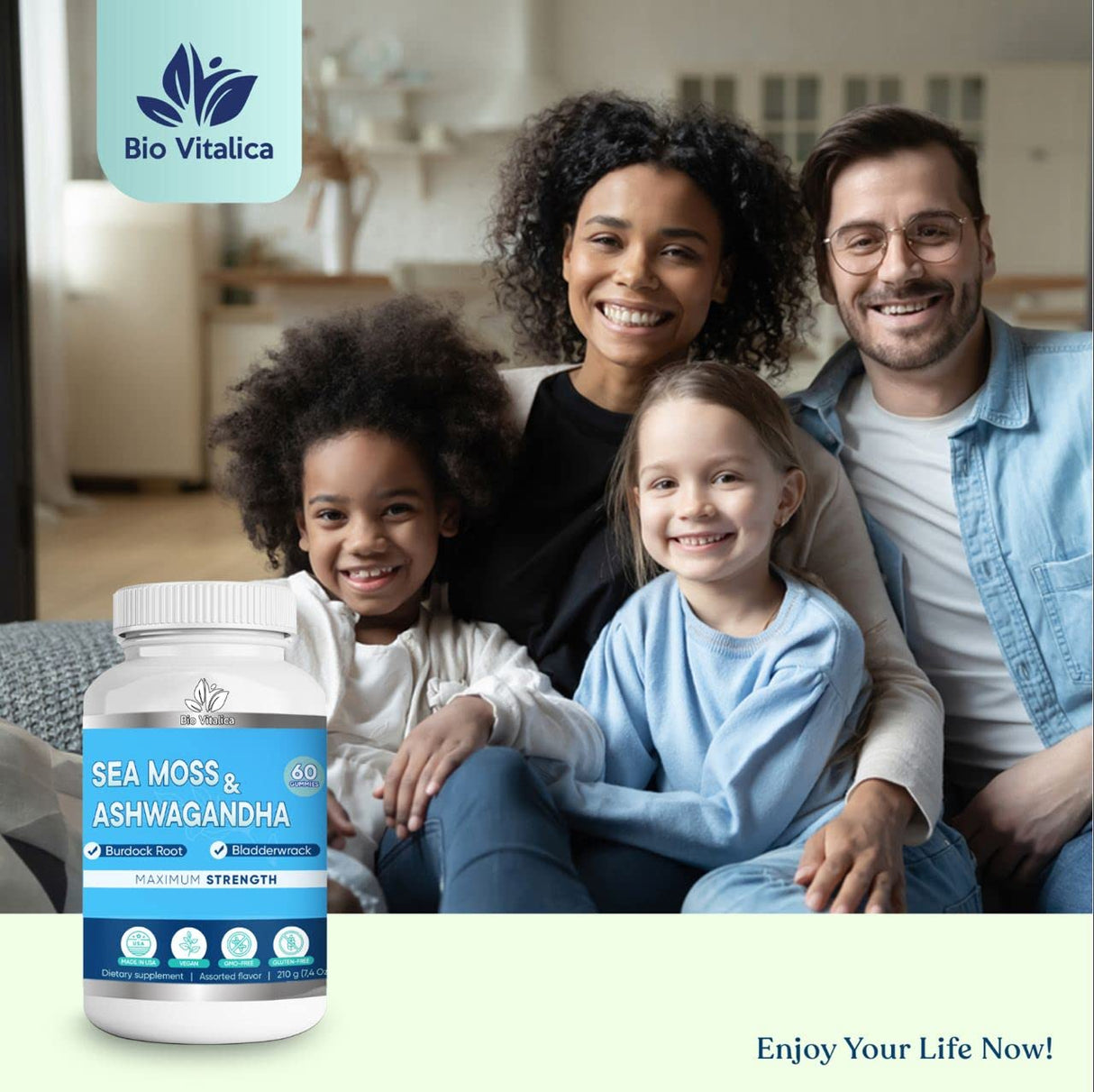 BIO VITALICA Sea Moss Ashwagandha Gummies - Organic Irish Seamoss & Ashwagandha Root Supplements for Supporting Energy & Immunity for Men & Women, 60 Vegan Gummies