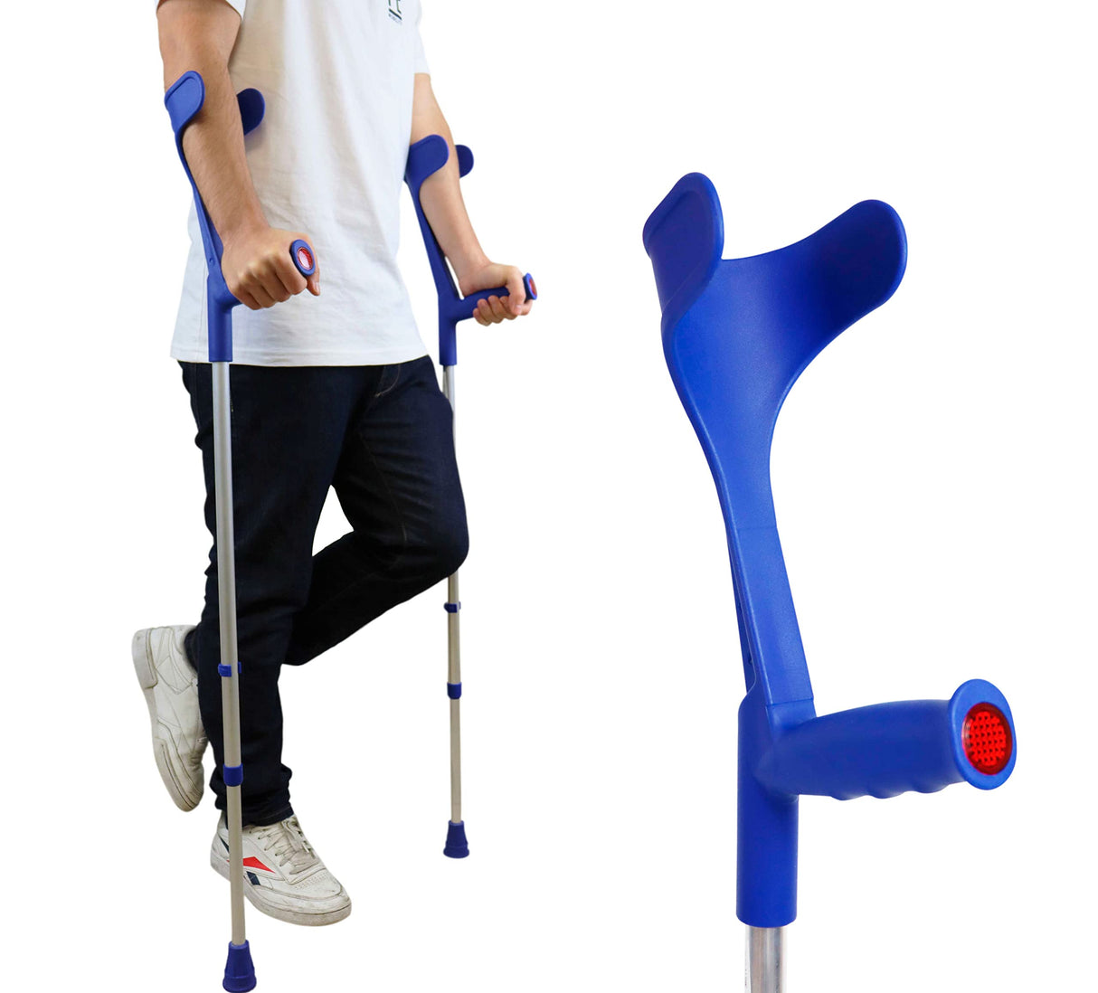 PEPE Mobility - Forearm Crutches for Adults (x2 Units, Open Cuff), Adjustable, Aluminum, Blue - Made in Europe