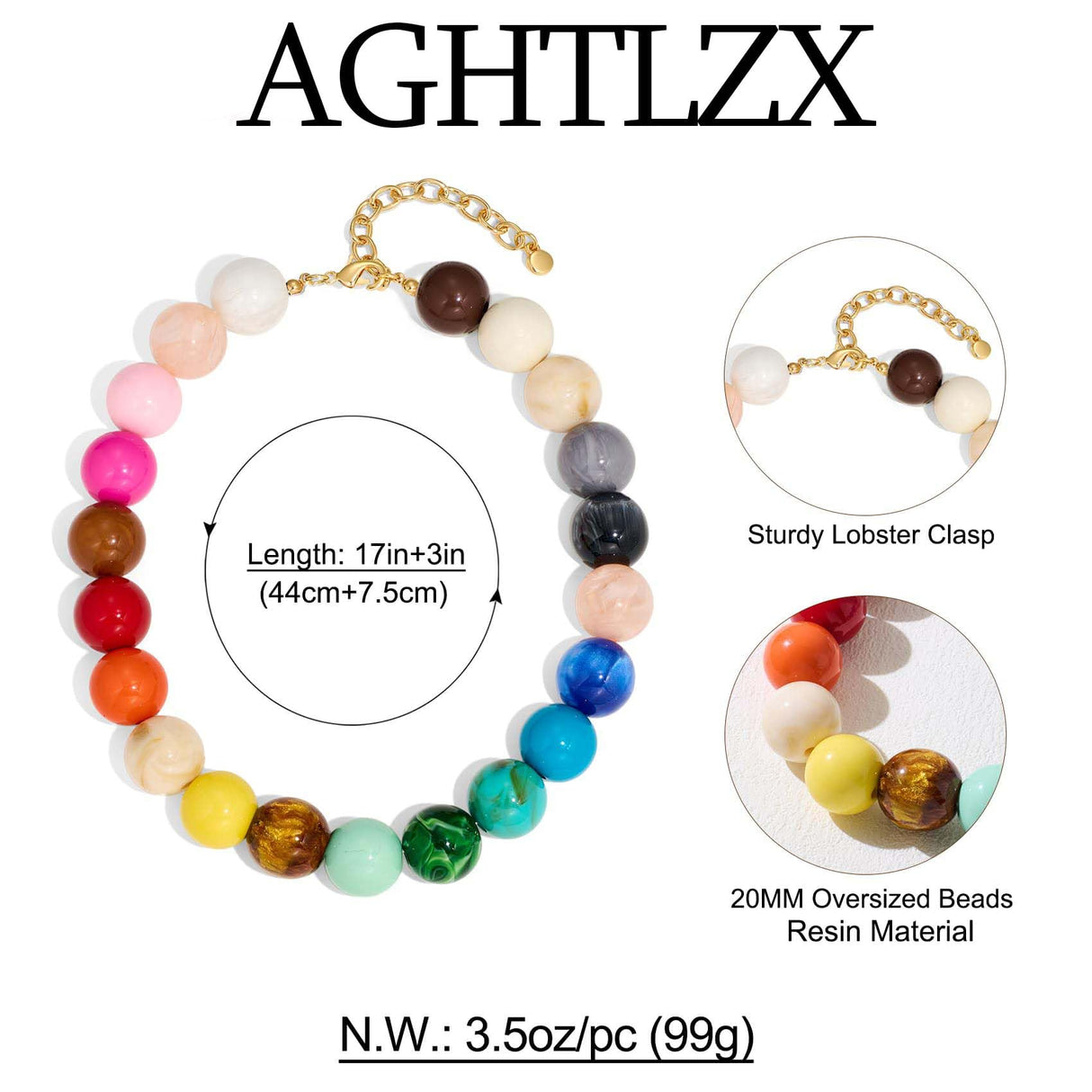 AGHTLZX Colorful Beaded Necklace for Women