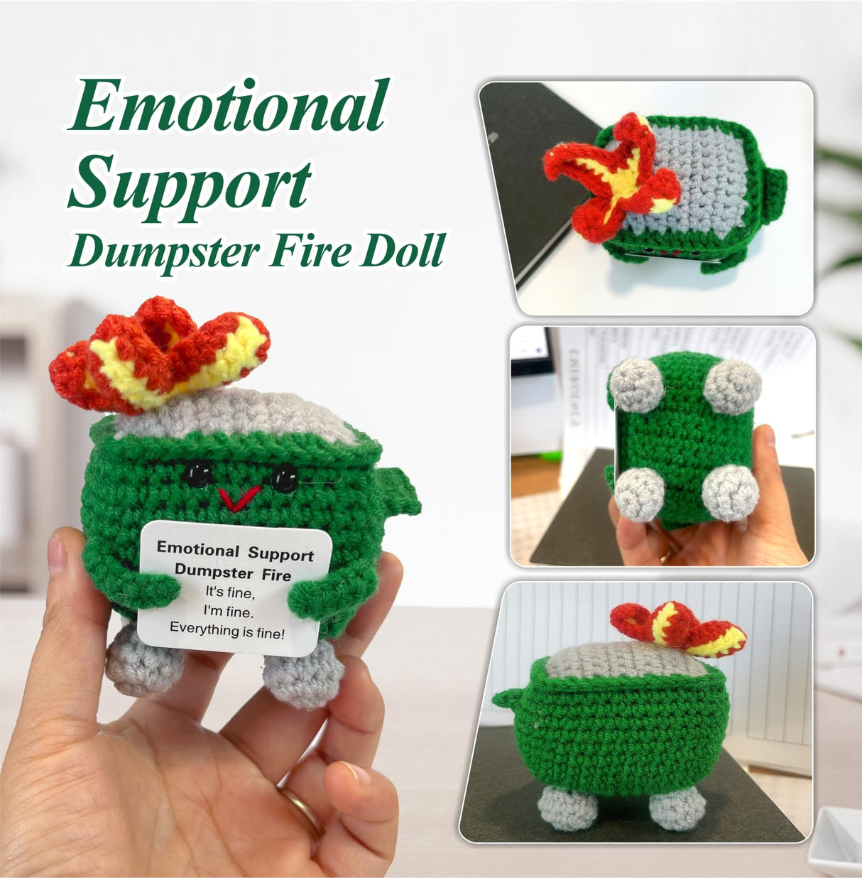 Nordkawa Emotional Support Dumpster Fire - Positive Crochet Christmas Birthday Gifts for Women Men Girls Coworker Friend, Handmade Knitting Thanksgiving Basket Dumpster Home Office Accessories Decor
