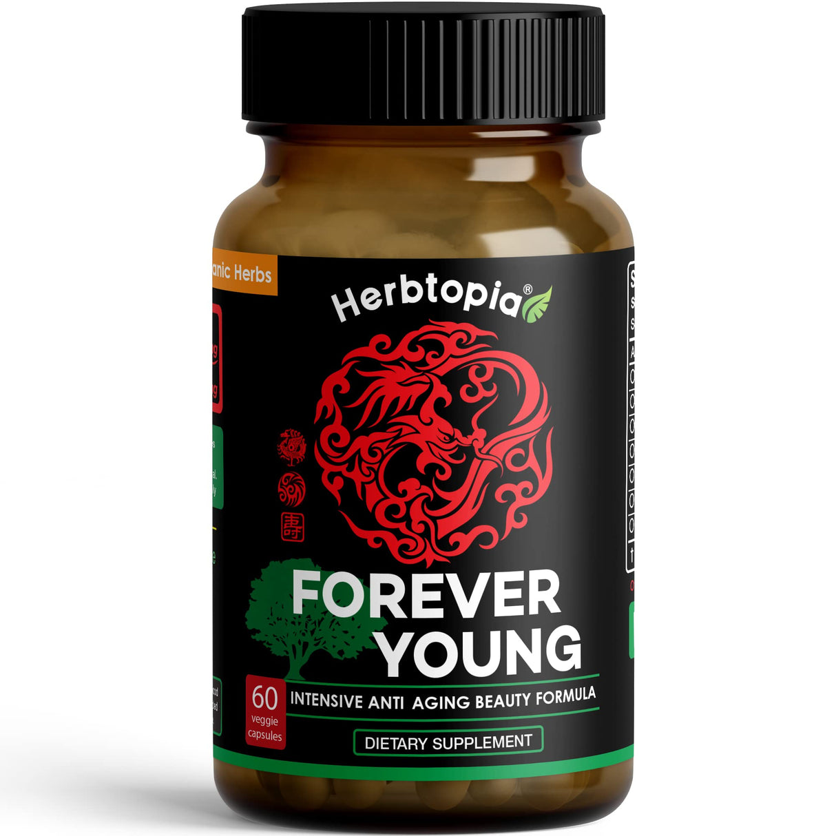 Herbtopia Forever Young Longevity Supplement for Immunity, Anti Gray Hair, Telomere Lengthening & Happy Mood w/Ginseng, Astragalus, Lions Mane, Reishi Mushroom, Codonopsis | Organic - 60 Caps