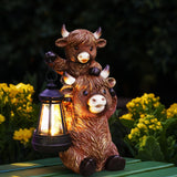 Tiejiajiang Solar Highland Cow Garden Decor - Resin Cow Statue with Solar Lantern Outdoor Yard Patio Decor - Ideal Gifts for Women,Mom Men (Copper)
