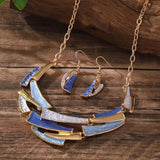 JWIGP Boho Geometric Statement Jewelry Set for Women, Blue Enamel Chunky Gold Necklace Earrings Retro Vintage Layered Chunky Collar Fashion Jewelry Gifts (Blue set)