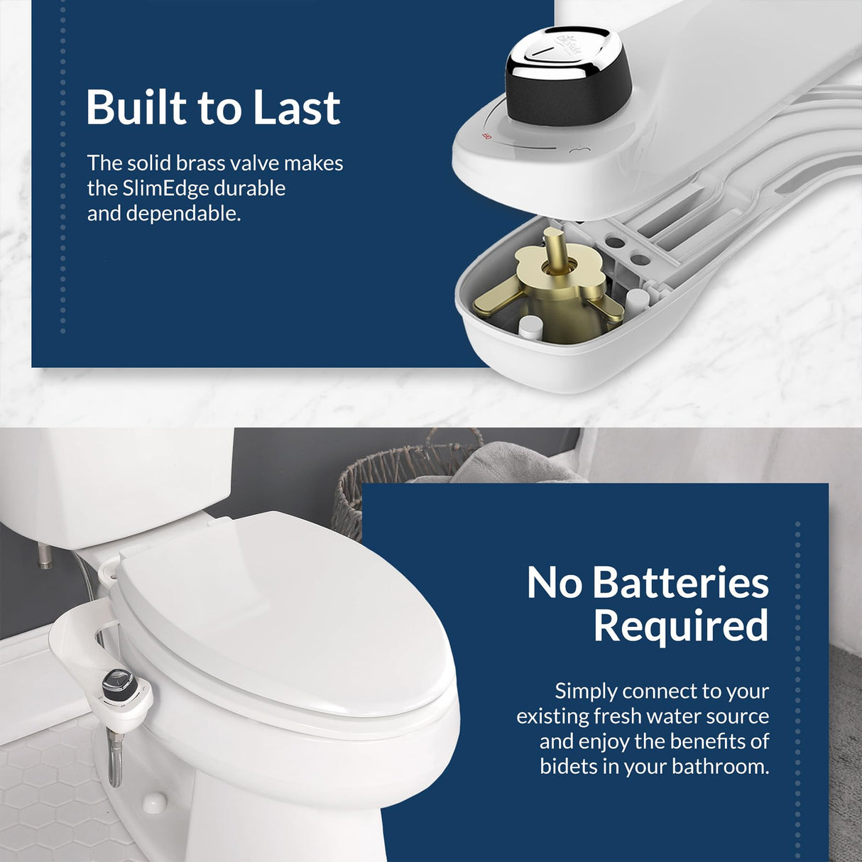 Bio Bidet SlimEdge 2 Pack Bidet Attachment for Toilet, Non Electric, Self Cleaning Dual Nozzles for Front and Rear Cold Water Wash, Adjustable Water Pressure, Ultra Thin Design, White