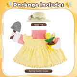 Erythem Gardener Porch Goose Outfits, Cute Spring Porch Goose Clothes with Straw Hat, Shovel & Flower Pot Fits 23" Cement Plastic Geese Statue for Outdoor Garden Yard Decor