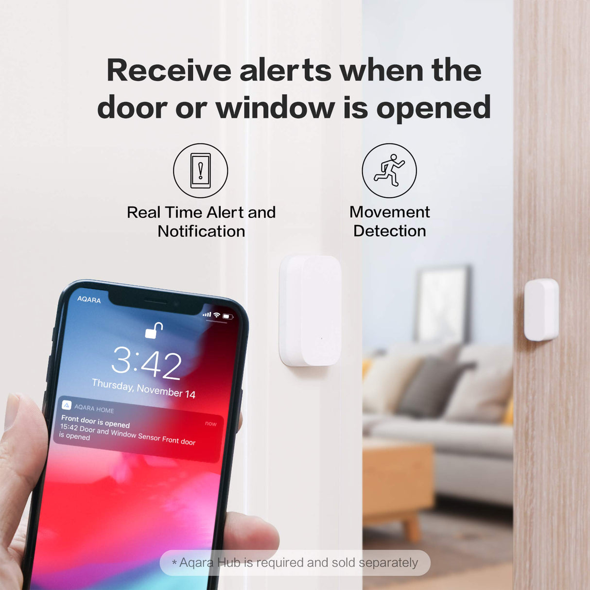 Aqara Zigbee Door and Window Sensor, Wireless Contact Sensor, Home Automation, Requires Aqara Hub (not 3rd-Party), Zigbee Connection, Kid Safety, Compatible with Apple HomeKit, Alexa, IFTTT