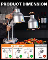Food Heat Lamp: [Rapid-Heating Bulbs Included] [Steady Heating] Commercial Food Warmer Lamp, Electric Heat Lamp for Food Catering Food Warming Lamp for Buffet Parties (Painted Silver, 32" (2-Head))