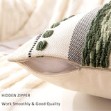 WANLIRD Boho Throw Pillow Covers 18x18 Set of 2 Christmas Decorative Cushion Case Striped Square Pillows Cover Chenille Pillow Cases Accent Neutral Pillowcase for Sofa Couch Bed,Dark Green