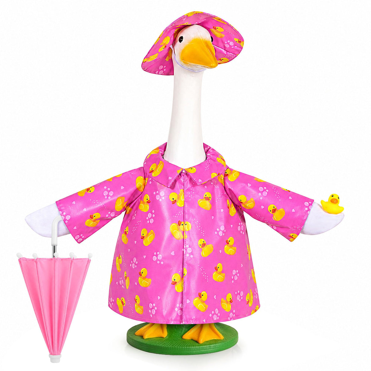 JcHrmers Summer Goose Outfit Porch Goose Raincoat Outfits 23" Yard Geese Rain Jacket with Hat Umbrella Duck for Geese Statue Outdoor Lawn Garden Patio Decor (Pink)