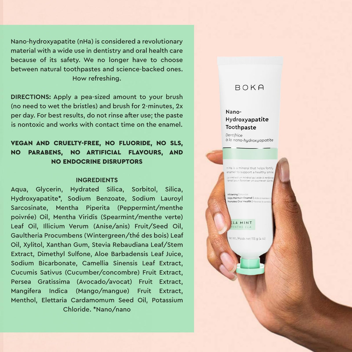 Boka Fluoride Free Toothpaste Nano Hydroxyapatite, Helps Remineralize, Appropriate for Sensitive Teeth, Whitening - for Adult, Kids Oral Care - Refresh Mint Flavor, 4 Fl Oz 3Pk