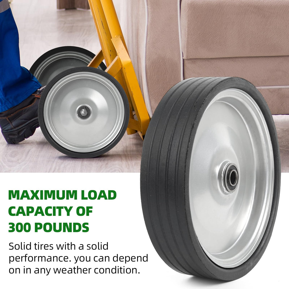 AR-PRO (2-Pack) 10"x2.2" Flat Free Solid Rubber Replacement Tires – 10 Inch Solid Wheels for Hand Trucks, Dollies, Utility Carts, and Wheelbarrows with 2.2" Offset and 5/8" Axle Hole
