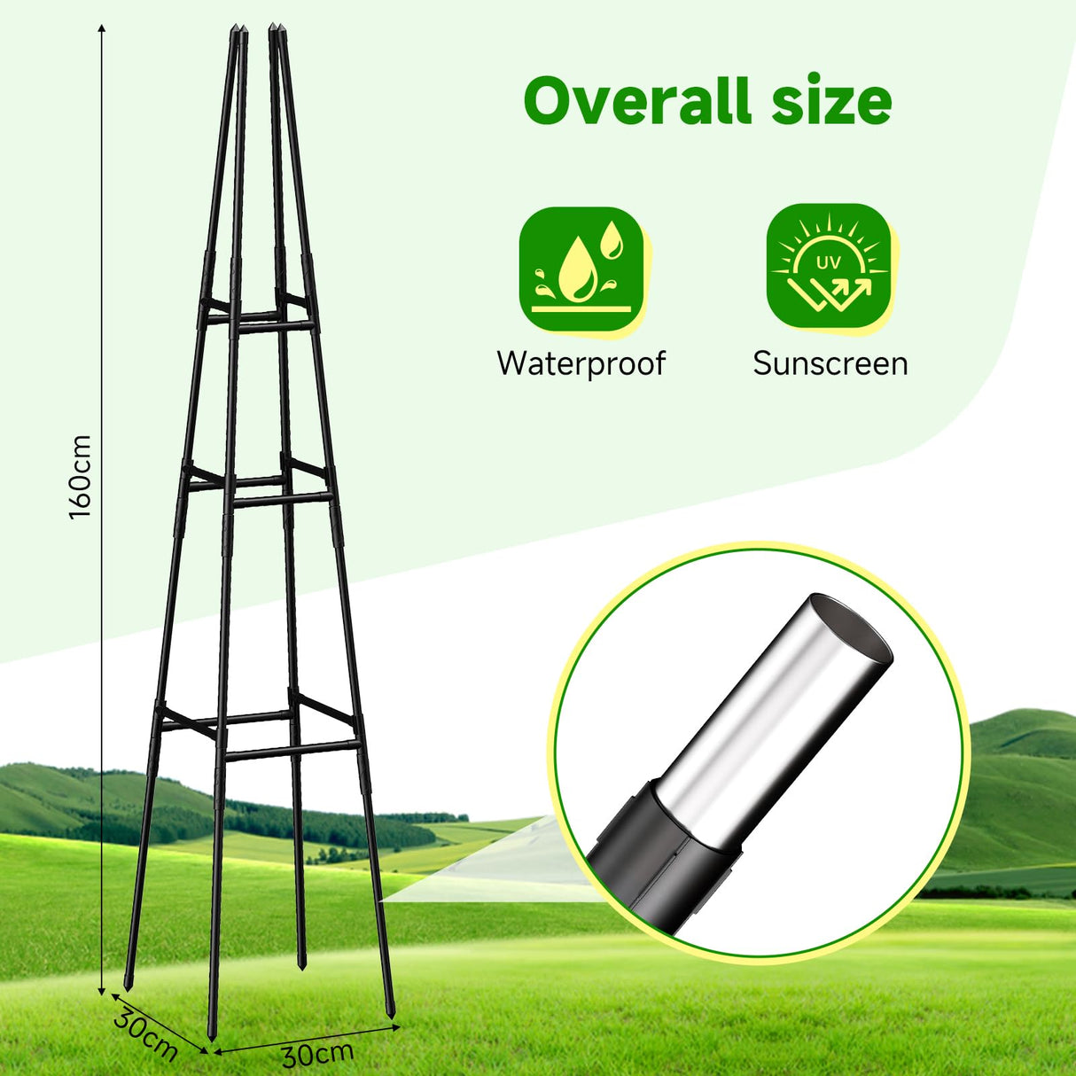 MQJIAZHI Garden Obelisk Trellis for Climbing Plants Outdoor, 63 Inch Height Adjustable Gardening Trellis, Steel Plastic Coated Plant Support for Indoor & Outdoor Multiple Climbing Plants(2PCS)