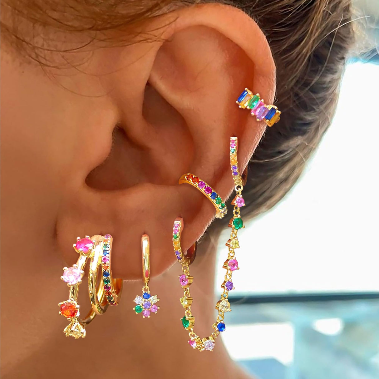 ISUEVA 14K Gold Silver Zircon Colorful Earrings For Women Earring Stacks