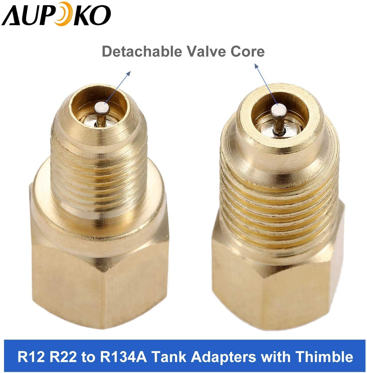 Aupoko R12 R22 to R134a Adapters, R134A Refrigerant Tank Adapter Kit with Valve Core Remover, 1/4" Male to 1/2" Female, 1/4’’ SAE Female X 1/2’’ Male Refrigerant Tank Adapters