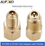 Aupoko R12 R22 to R134a Adapters, R134A Refrigerant Tank Adapter Kit with Valve Core Remover, 1/4" Male to 1/2" Female, 1/4’’ SAE Female X 1/2’’ Male Refrigerant Tank Adapters