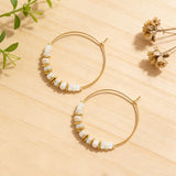 Frigotine Gold Boho Shell Beaded Hoop Earrings for Women, Retro Circle Mother of Pearl Handmade Lightweight Jewelry Christmas Holiday Beach Accessories Gift