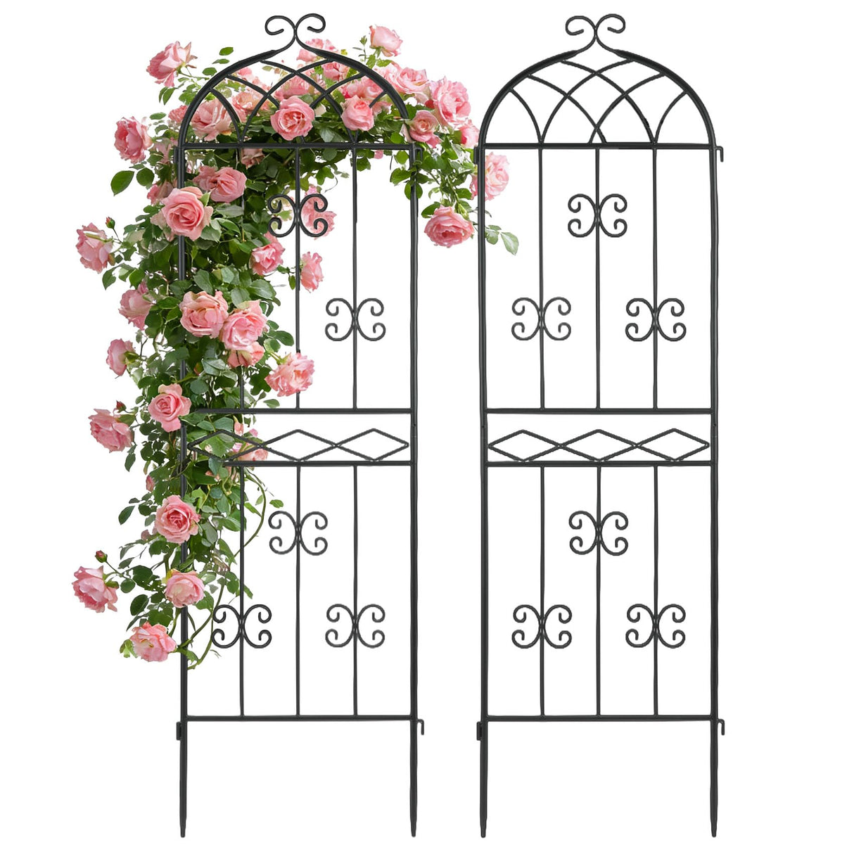 HIHADUUM 2 Pack 70.8" H x 19.7" W Arched Metal Garden Trellis for Climbing Plants Outdoor - Tall Rust-Resistant Decorative Climbing Rose Trellis Perfect for Roses, Vines, Vegetables, Flowers, Black