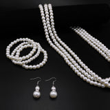 Long Pearl Necklace for Women Layered Cream White Faux Pearl Beads Strand Necklace Pear Stretch Bracelets Earring Costume Jewelry Set,3Pcs,Christmas Jewelry for Women