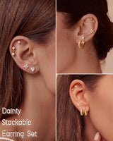 PARIVEA 12 Pairs Small Stud Hoop Earrings Set for Women - 14K Gold Plated Huggie Hoops Hypoallergenic Earring Cute Dainty Flower Heart Stud Earrings for Jewelry Gift, GOLD