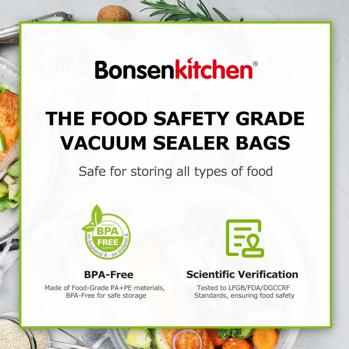 Bonsenkitchen Vacuum Sealer Rolls bags, 3 Rolls 11"x 20'+ 3 Rolls 8"x 20'
