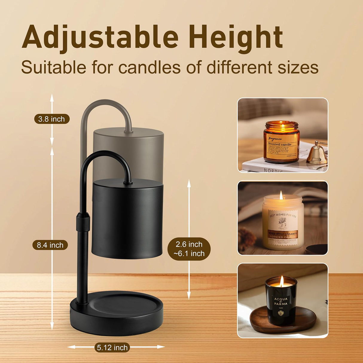 Briever Dimmable Candle Warmer Lamp with Timer, Height Adjustable Electric Candle Wax Warmer, Christmas Birthday Gifts for Women Mom, House Warming Gifts New Home Room Decor, Black Solid Wood Base