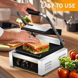 HTTSICHI Commercial Panini Press - 1800W Commercial Electric Panini Sandwich Grill w/Nonstick Coating & Adjustable Temp, Panini Grill Press w/ 9" x 9" Cooking Pan, Double-sided Heating