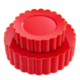 LIYH 60 Pcs Red Scalloped Plastic Christmas Plates with Gold Edge - Red Disposable Plates with Gold Rim Includes 30 Dessert & 30 Dinner Plate Dishes Tableware for Party Christmas Day