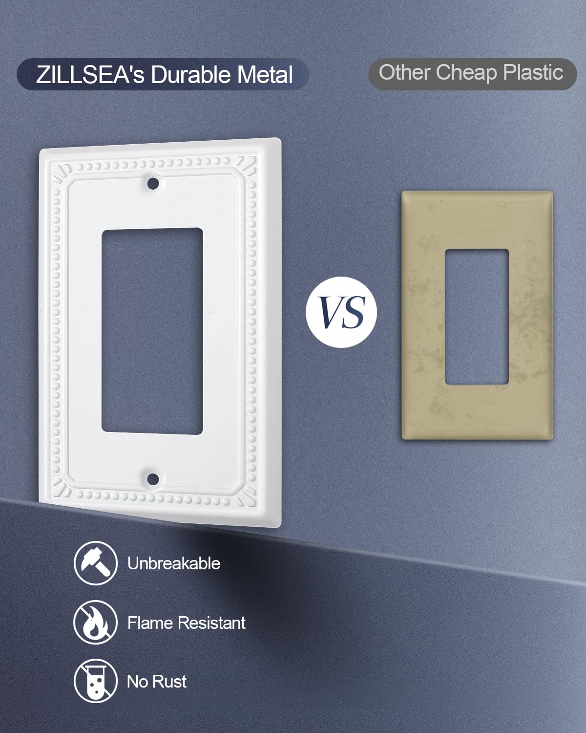 ZILLSEA Wall Plate Cover, Durable Metal Switch Plates and Outlet Covers, Decorative Pearl Design (1 Duplex 4PK, Pure White, Midsize)