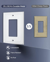 ZILLSEA Wall Plate Cover, Durable Metal Switch Plates and Outlet Covers, Decorative Pearl Design (1 Duplex 4PK, Pure White, Midsize)
