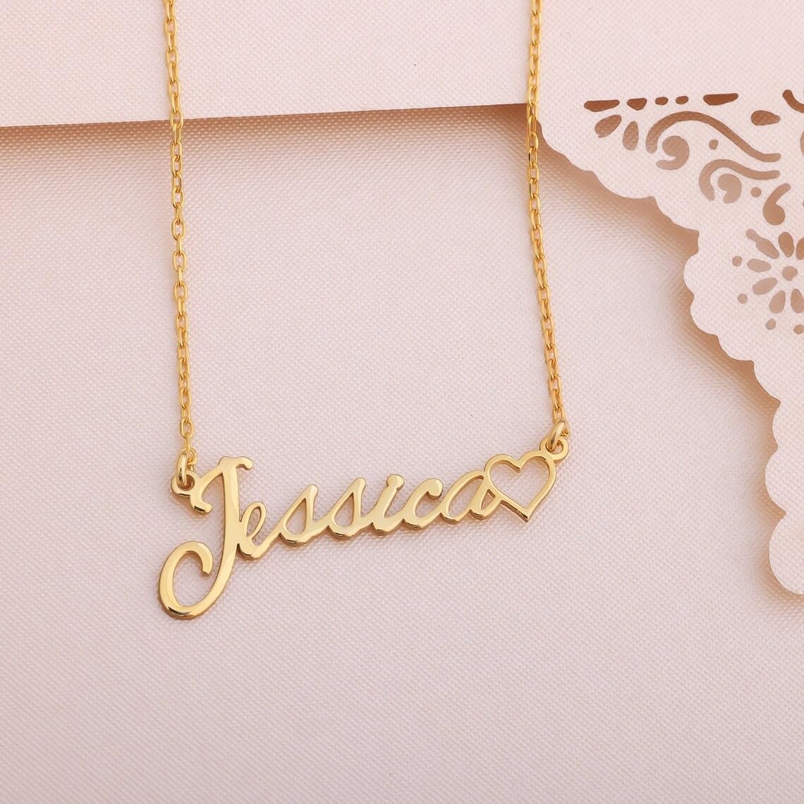 KUKULIKI Custom Name Necklace Personalized Heart Symbol, 18K Gold Plated Handmade Personalized Necklaces for Women, Customized Jewelry Birthday Gifts