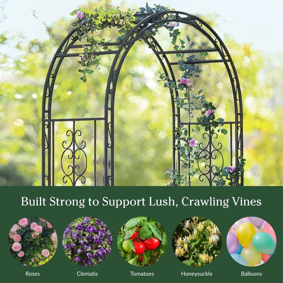 Plow & Hearth Arch Metal Outdoor Garden Arbor | Montebello | 7 Feet Tall | Steel Iron Trellis Lattice for Climbing Plants & Heavy Vines | Wedding Outdoor Patio Décor