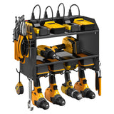CCCEI Modular Power Tool Organizer Wall Mount with Charging Station. Garage Drill Storage Shelf with Hooks, Heavy Duty Rack, Tool Battery Holder Built in 8 Outlet. Gift for Men. Black, 1 Pack.