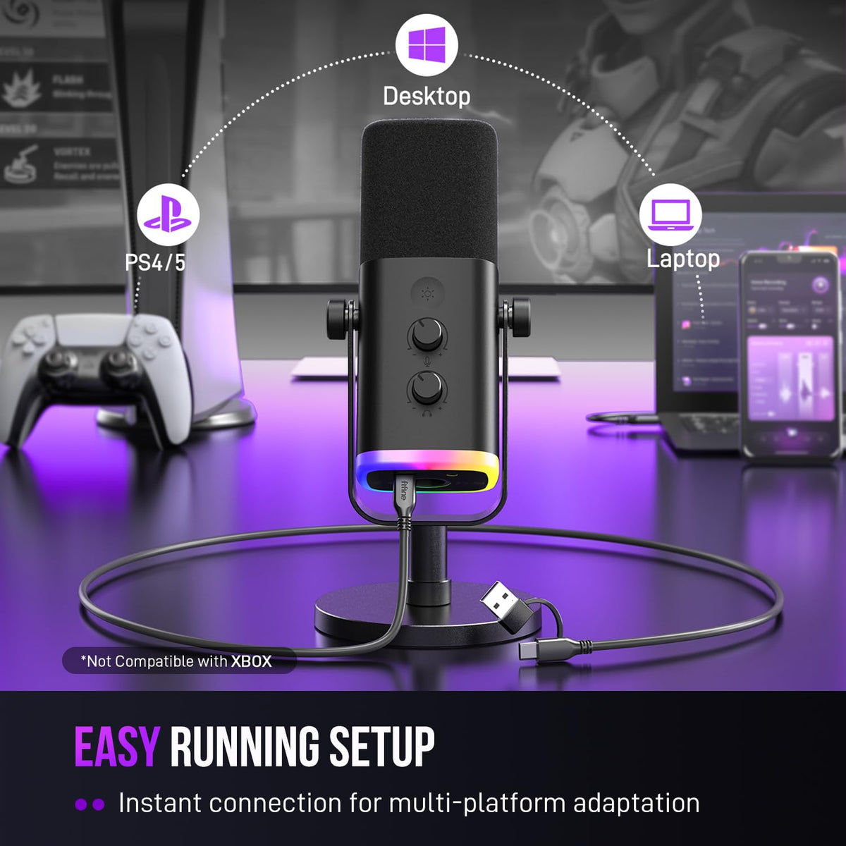 FIFINE AmpliGame AM8 USB/XLR Dynamic Microphone for Gaming Streaming