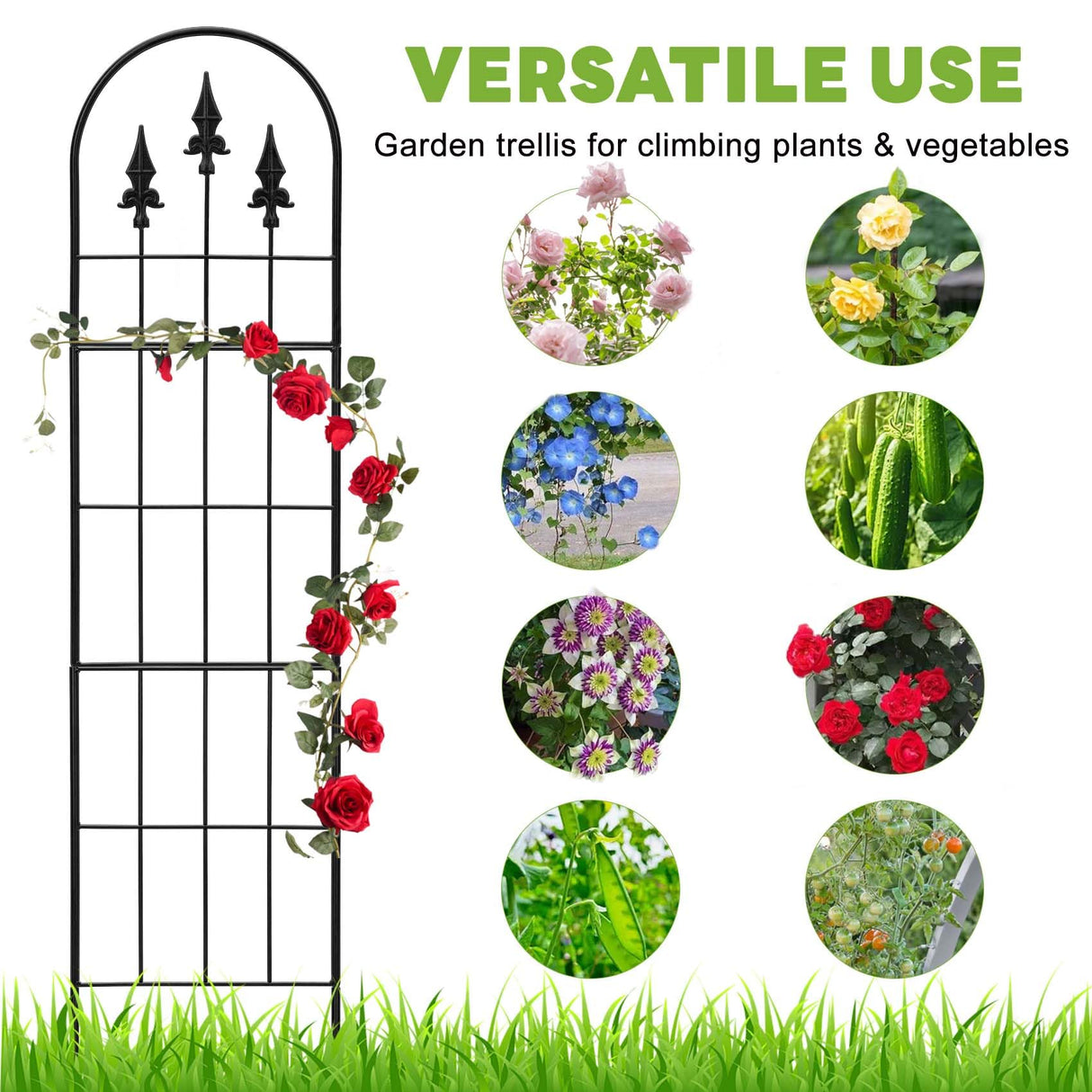 LATIHUUM 2 Pack 57.8" H x13 W Garden Trellis for Climbing Plants Outdoor, Rustproof Arched Metal Rose Trellis for Outdoor Indoor Roses Clematis Potted Climbing Plants Vines Flowers Decorative, Black