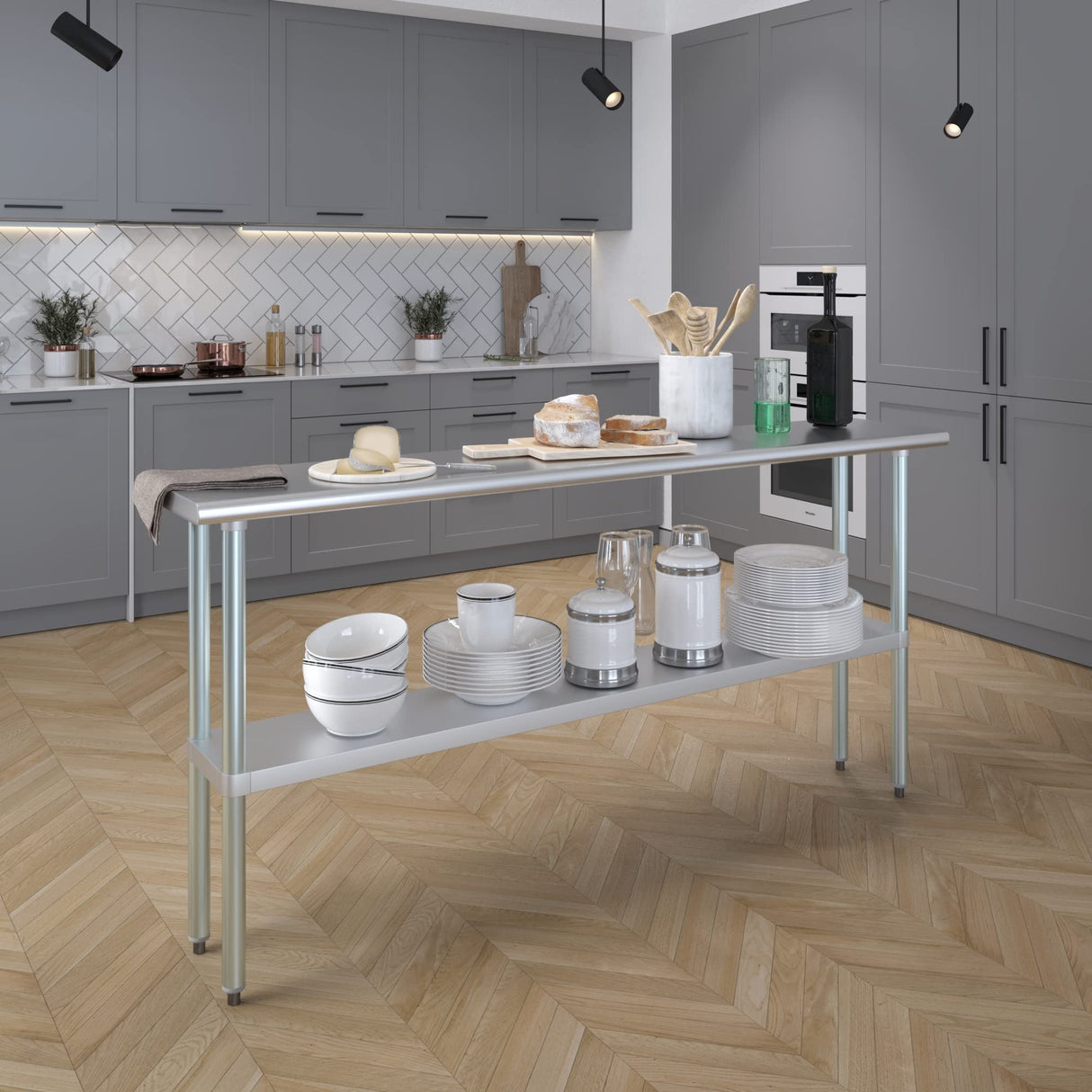 AmGood 14 in. x 72 in. Stainless Steel Work Table | Metal Kitchen Food Prep Table | NSF
