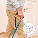 REHAND Walking Cane for Men & Women - Foldable, Adjustable, Lightweight, Self Standing Pivot Walking Cane, Soft Handle Grip, with Travel Bag, Walking Sticks for Seniors & Adults (Blue)