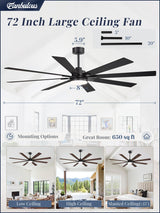 Fanbulous 72 Inch Ceiling Fans with Lights and Remote, Dual-Sided Reversible Blades for Versatile Décor, Quiet DC Motor, Wide-Angle Customized Brightness & 3CCT, Damp Rated for Indoor/Outdoor Use