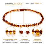 Baltic Amber Necklace - 12.5", Polished Beads, Cognac Color