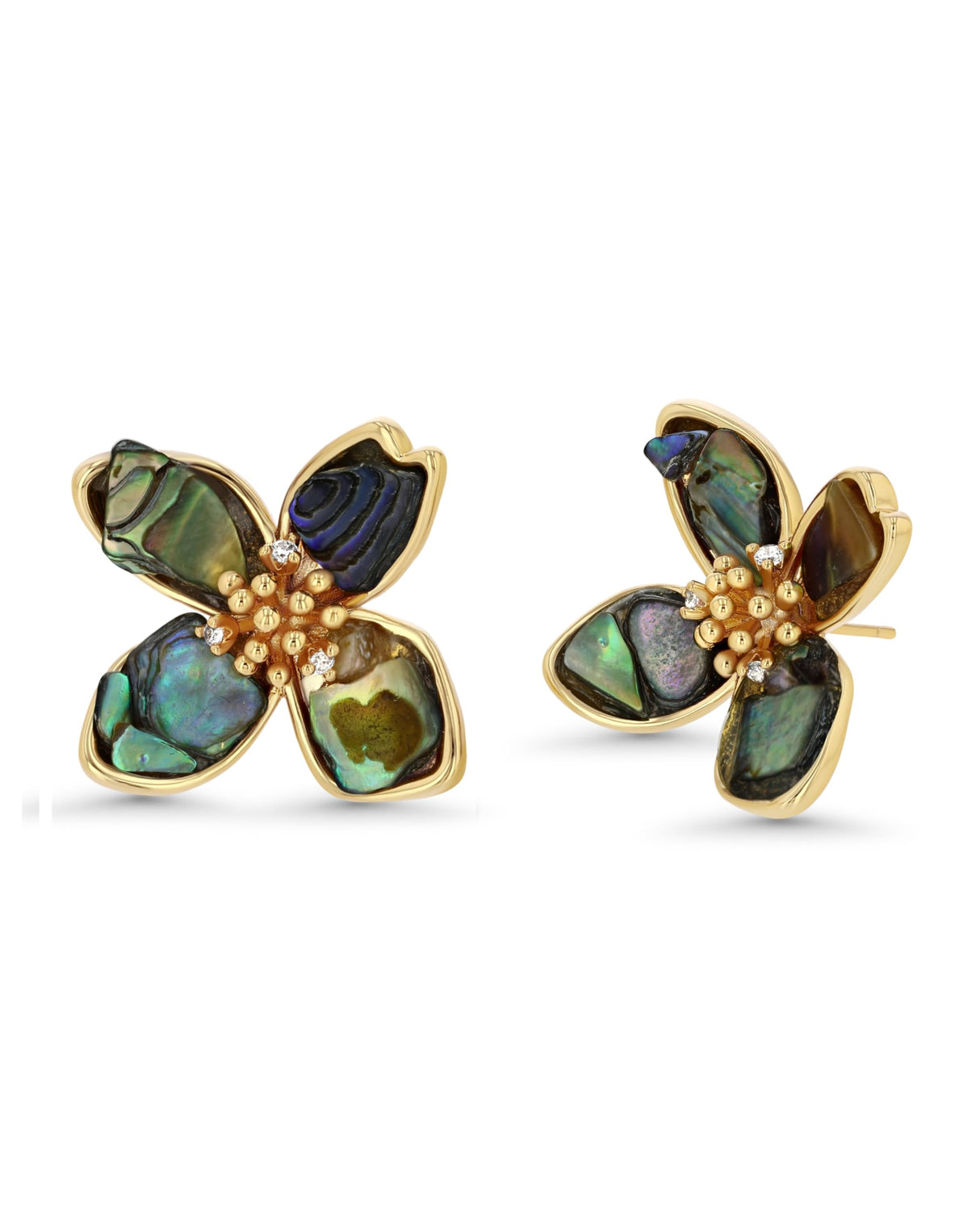 SNGIA Small Flower Earrings, Mother of Pearl Abalone Stud Earrings White or Dark Green 14k Gold Plated Ladies Flower Stud Earrings Cute Unique Earrings for Women by SNGIA
