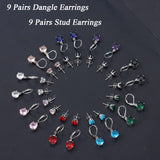 Multicolor Crystal Dangle Studs Earrings Set for Women 925 Silver Hypoallergenic Dangle Earrings Leverback Drop Earring Fashion Cubic Zirconia Leverback Stud Earring Sets Trendy Cubic Zirconia Jewelry Gifts for Women