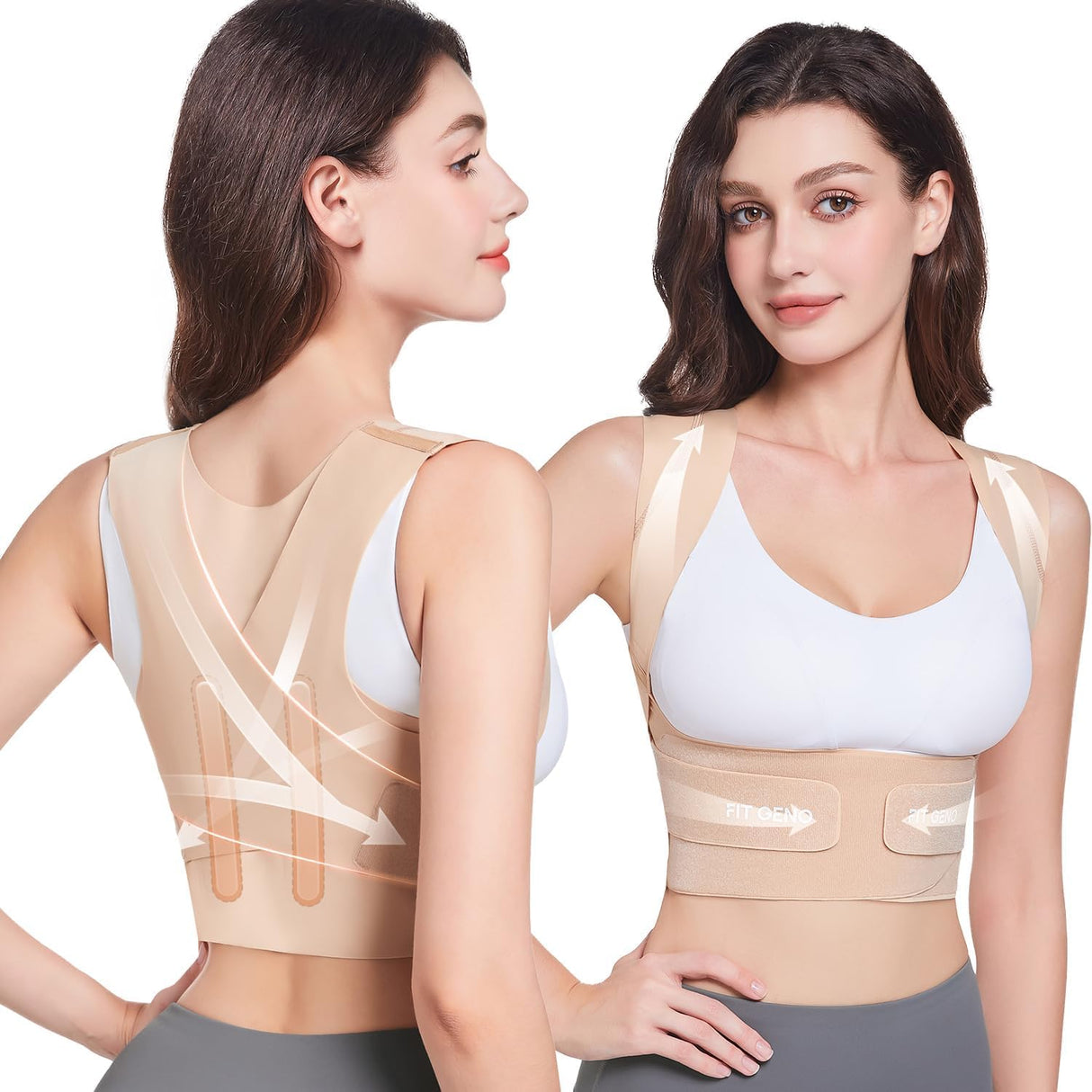 Fit Geno Posture Corrector for Women Invisilite: Invisible Lightweight Back Brace for Neck Shoulder & Upper Back Pain Relief - Improve Posture Correct Hunchback Slouching Under Clothes (Medium)