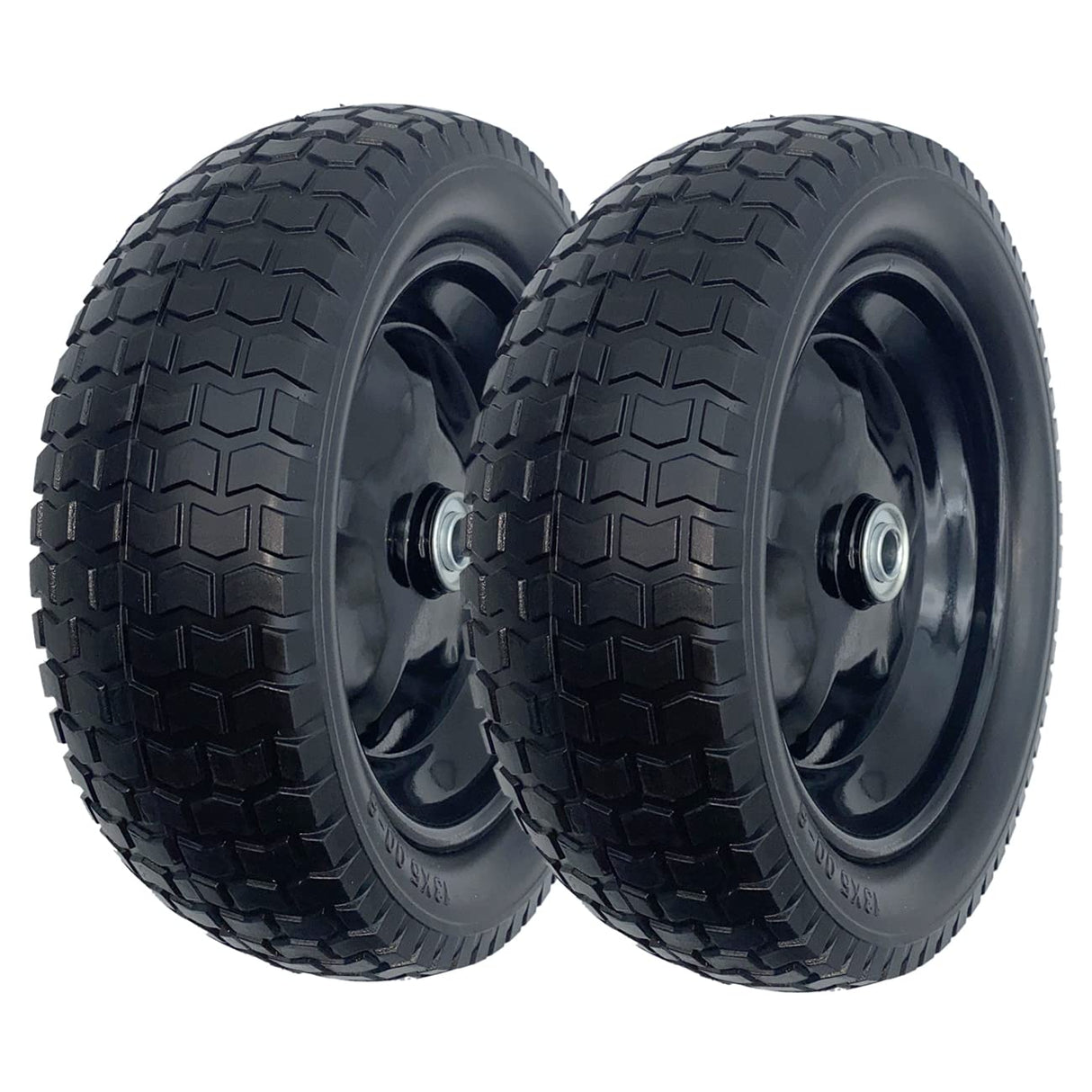 2-Pack Small 13x5.00-6 Flat Free Tire with Rim,2.25" Offset Hub with 5/8" Ball Bearing,Diameter 12.2",Width 3.6" w/Grease Fitting,300lbs Capacity,13x5-6 No-Flat Solid Wheel,for Lawn mower,Garden Cart