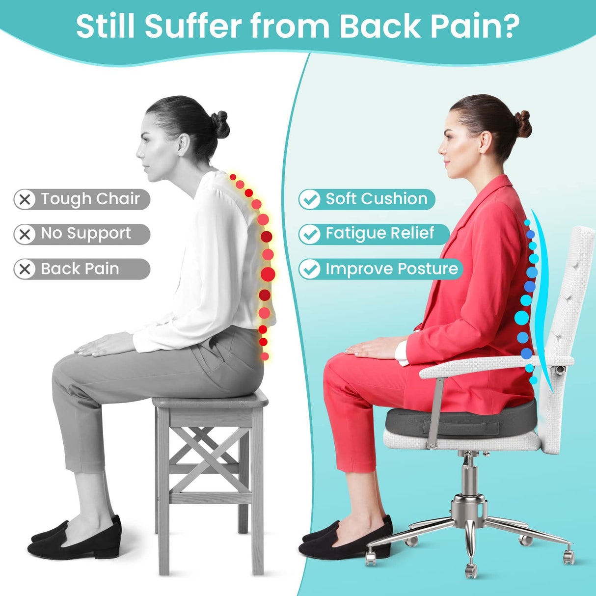 Office Chair Seat Cushion, Cooling Gel Enhanced Memory Foam Cushion for Long Sitting - Back, Sciatica, Coccyx, Tailbone Pain Relief Pillow - for Office, Gaming, Car, Wheelchair - Grey, Large