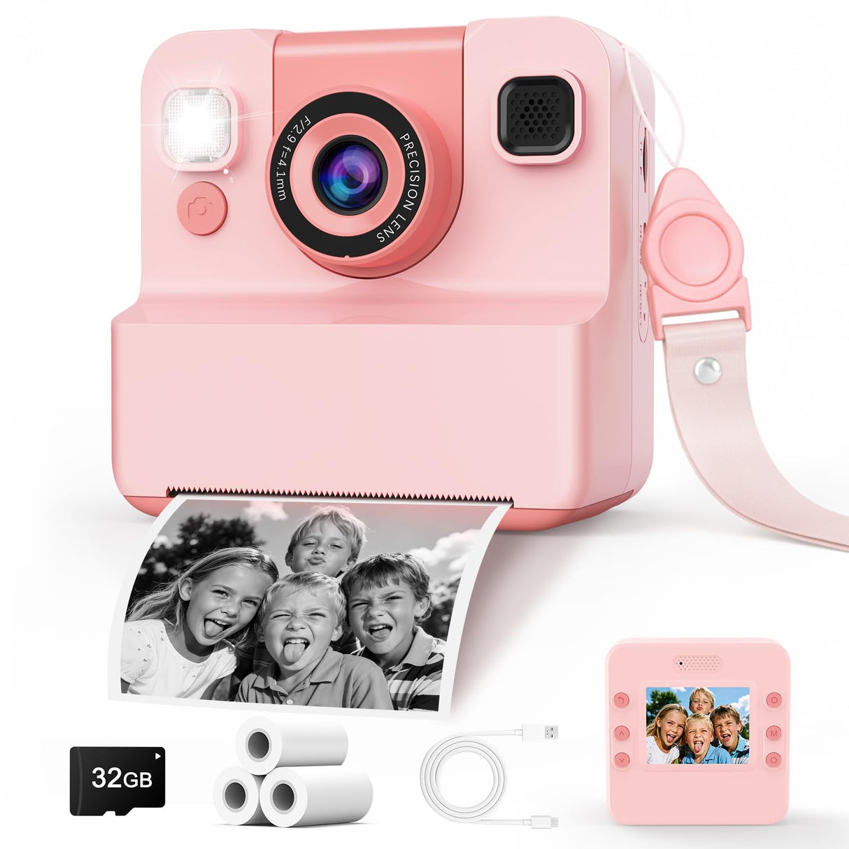 Kids Camera Instant Print Toys for Teenage Girls:1080P HD Digital Video Cameras for Girls, Christmas Birthday Gifts for 3 4 5 6 7 8 9 10 11 12 13 14 Year Old Girl with 32GB Sd Card-Pink