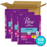 Poise Ultra Thin Incontinence Pads & Postpartum Pads for Bladder Leaks, 5 Drop Maximum Absorbency, Long Length, 108 Count, Packaging May Vary