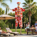 4 Pcs 12 Ft Skeleton Hawaiian Outfit Set Tropical Shirt Shorts Lei Headband