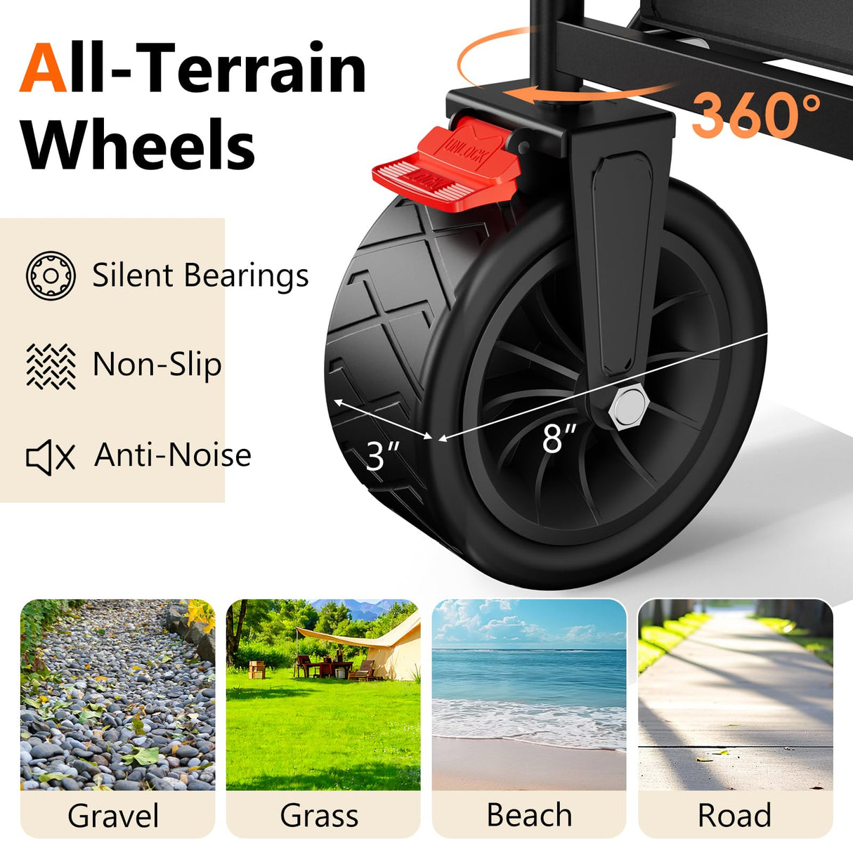 3 in 1 Collapsible Wagon with 300lbs Weight Capacity,150L Heavy Duty Utility Cart with Removable Canopy,with Big All-Terrain Beach Wheels & Drink Holders,Black